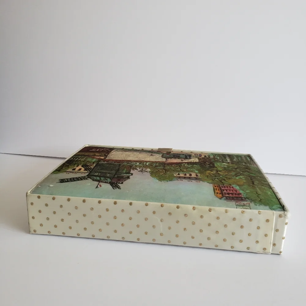 1960s Hosiery Hanes Box Satin Top Art Paris Scene ByMauricio Utrillo EMPTY Box !